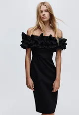 H&M sukienka czarna z odkrytymi ramionami – Przód