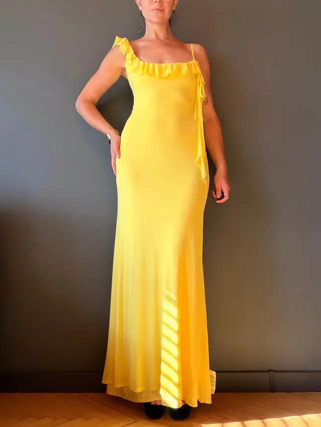 Asos Żółta Asymetryczna Maxi Sukienka wesele